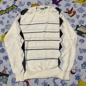Vintage 90s Koman Argyle Striped Acrylic Sweater